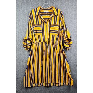 Speed Control NY Shirt Dress Women 2X Yellow Striped Drawstring Waist Pockets